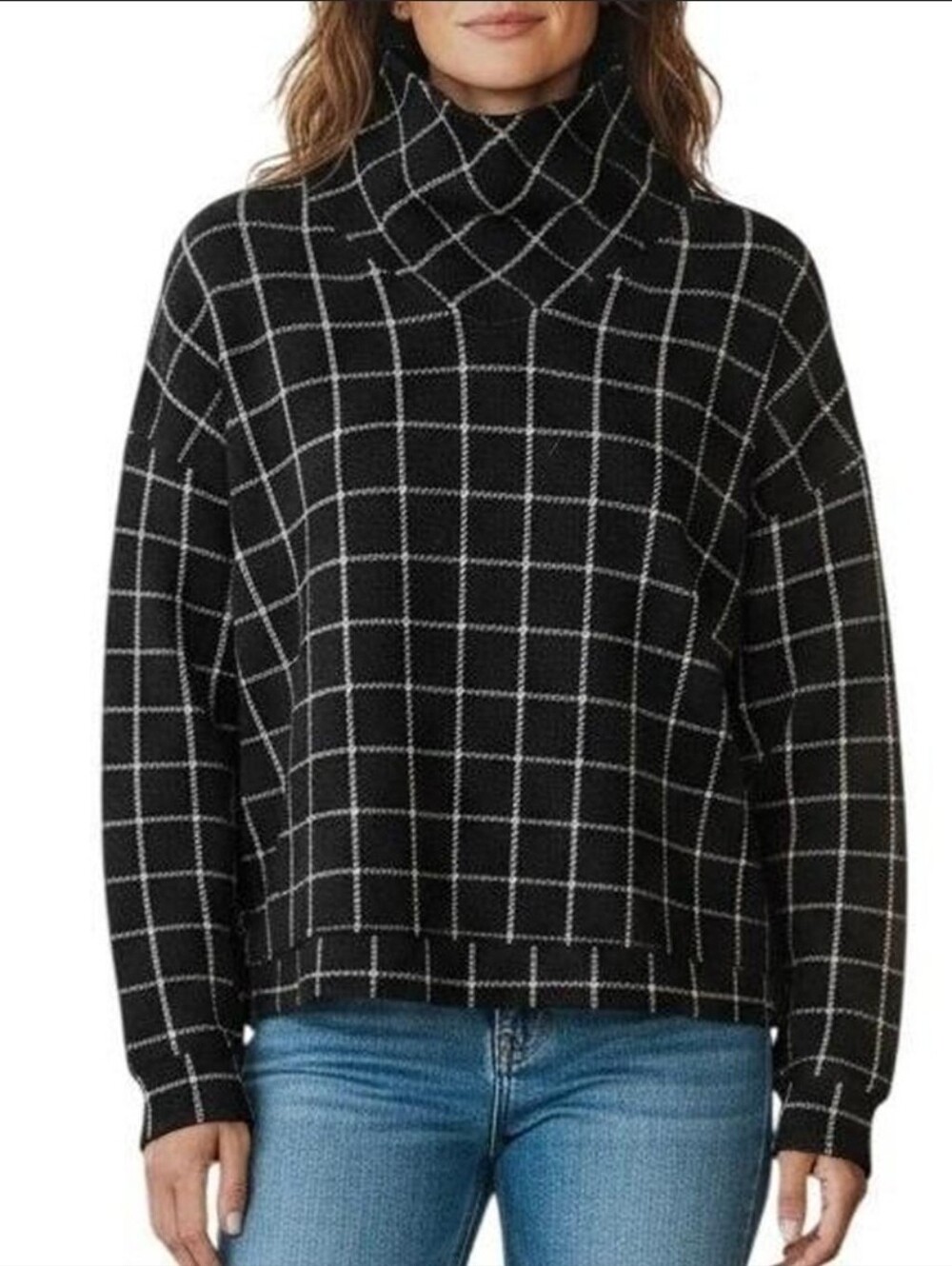 Madewell Textured Turtleneck Top in Windowpane-Med